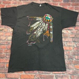 Vintage Diamond Dust Black Indian T-Shirt Size XL Single Stitch Bling Shirt 95'